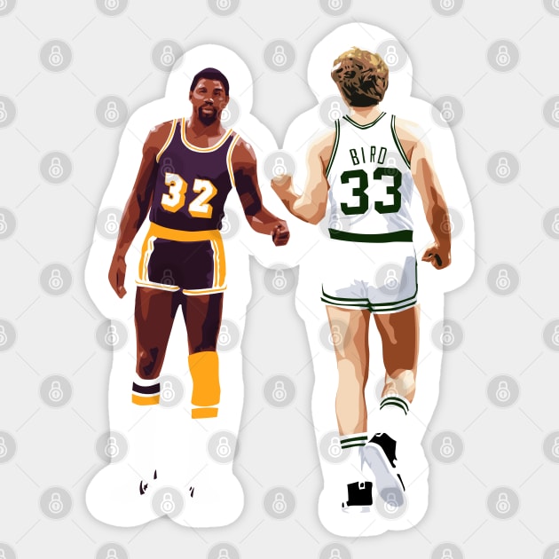 Larry Bird and Magic Johnson fist bump Qiangy Sticker by qiangdade